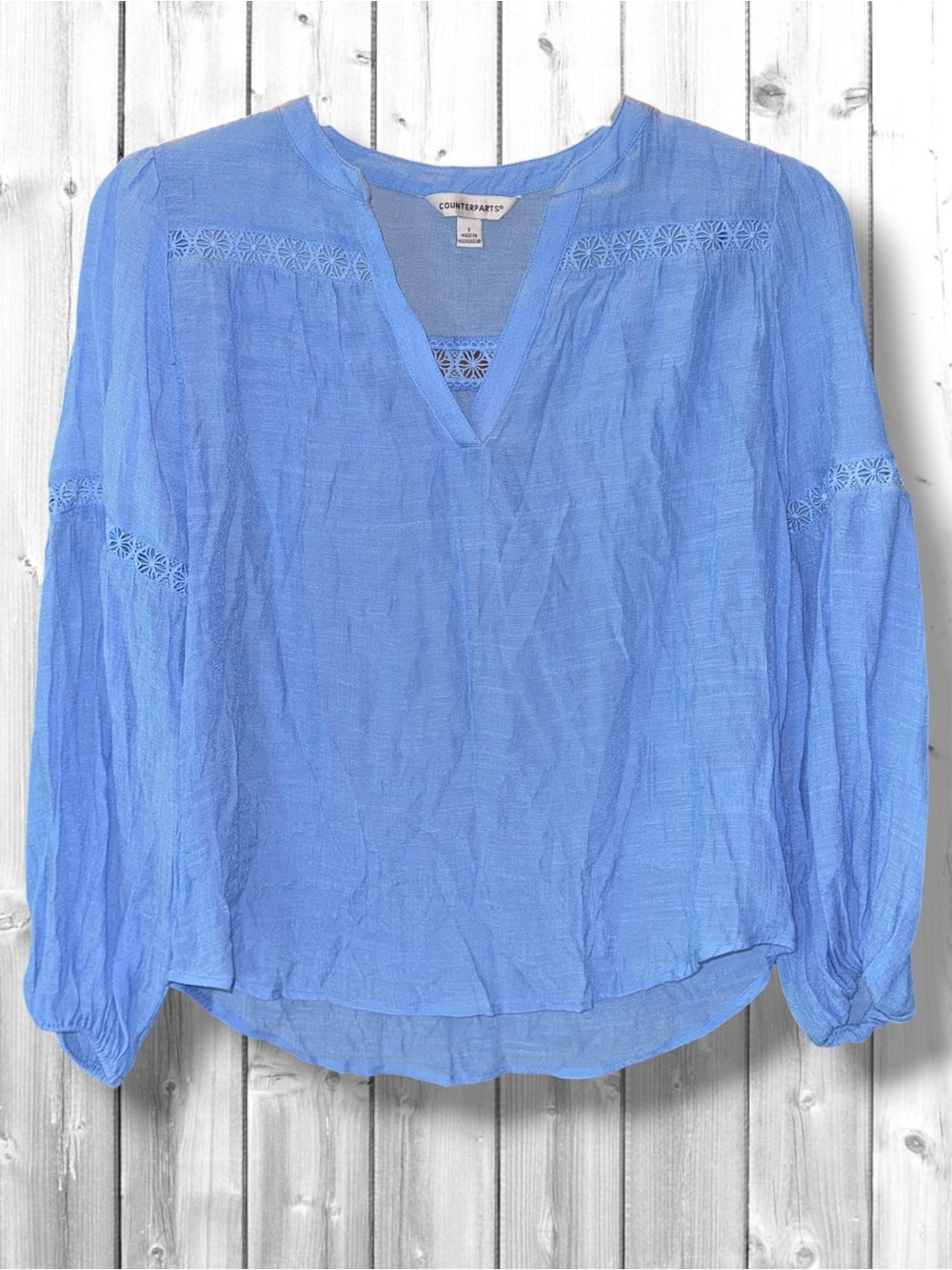 🌼Counterparts Blue Lightweight V-Neck Peasant Blouse